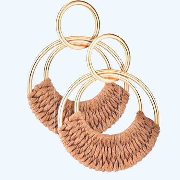 Taupe Raffia Wrapped Earrings - Picture 1 of 1